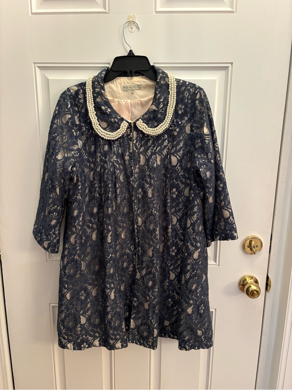 Vintage Stella Navy Lace Jacket with Pearl Peter Pan Collar